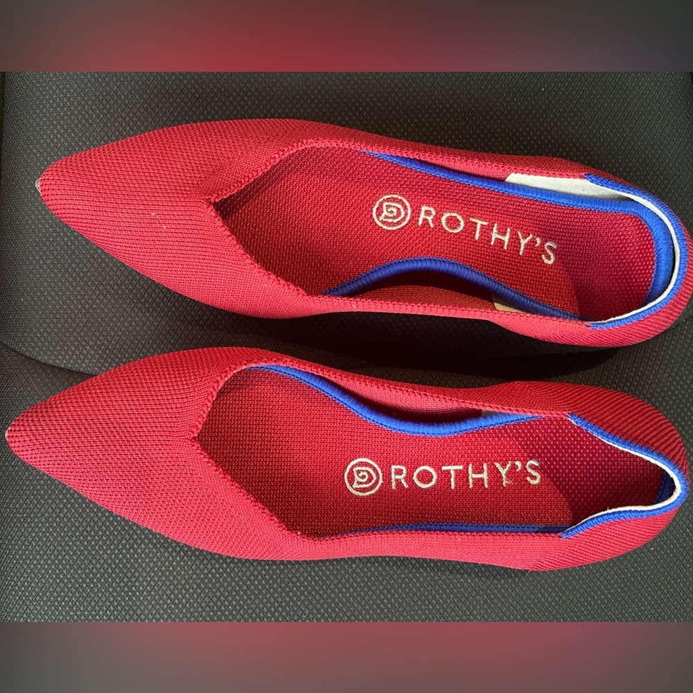 sleek pointed-toe flat in red combines comfort with versatile.  machine washable